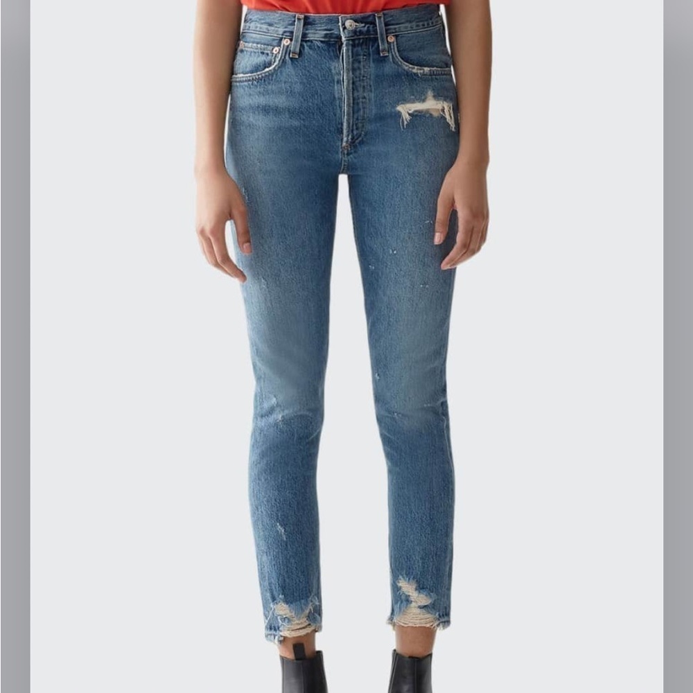 Agolde Womens blue Jamie distressed high rise skinny chewed hem jeans 23 - Picture 1 of 11
